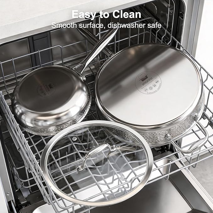 imarku 14-Piece Stainless Steel Cookware Set Tir-Ply Pots and Pans Set with Lids Induction Compatible Oven Safe to 500°F Non-ToxicDishwasher Safe Ideal Gift for Home Cooking Women