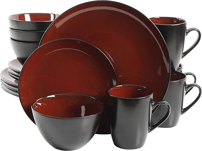 Gibson Elite Soho Lounge Round Reactive Glaze Stoneware Dinnerware Set Service for Four (16pcs) Red