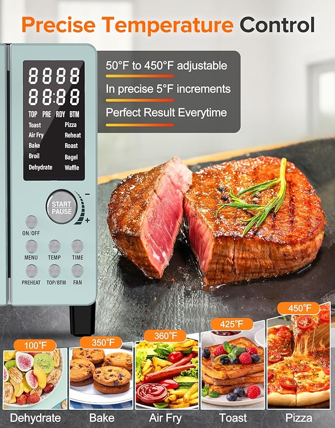 Nuwave Bravo Pro Smart Air Fryer Toaster Oven Combo Airfryer Convection Oven Countertop 10-in-1 Functions with Quicker &amp Even Crisp Technology 1800W 50-450°F PFAS-Free 21QT Mint