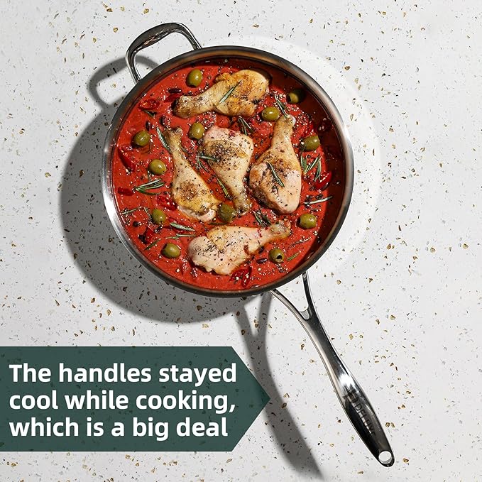 Deluxe 13 Piece Hybrid Ceramic Nonstick Stainless Steel Cookware Set-5 Piece Frying Pan Set 6 PC Pot Set 3.7QT Deep Sauté Pan&ampLid Induction Ready Stay Cool PFOA Free Compatible with All Cookt