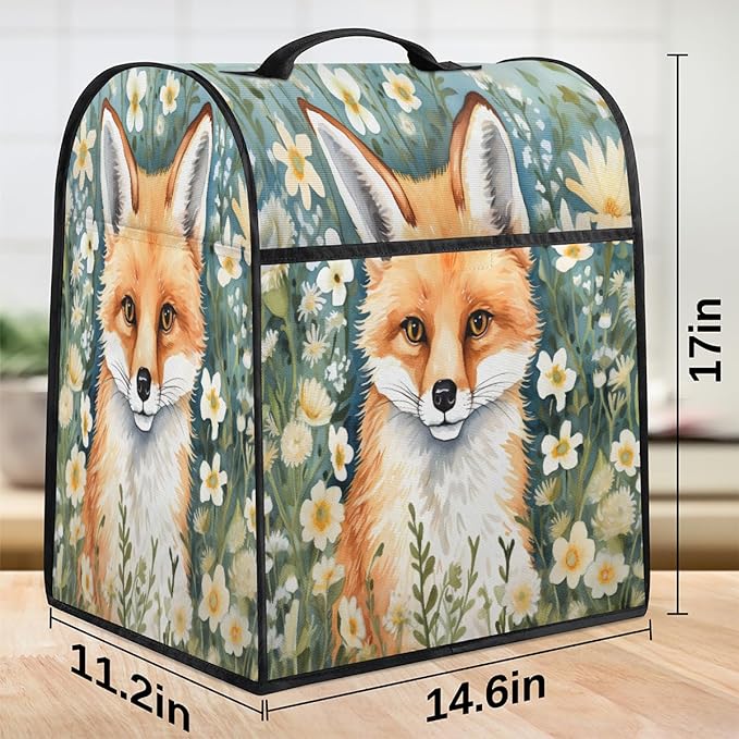 cfpolar Kitchen Aid Mixer Cover Compatible with 6-8 Quarts Cute Fox Flower Stand Mixer Cover Kitchen Aid Mixers Accessories Appliance Organizer Bag Dust Covers with Zipper Pocket