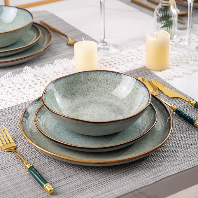 AmorArc Ceramic Dinnerware SetsHandmade Reactive Glaze Stoneware Plates and Bowls SetsHighly Scratch Resistant | Dishwasher &amp Microwave Safe Dishes SetService for 4 (16pc)