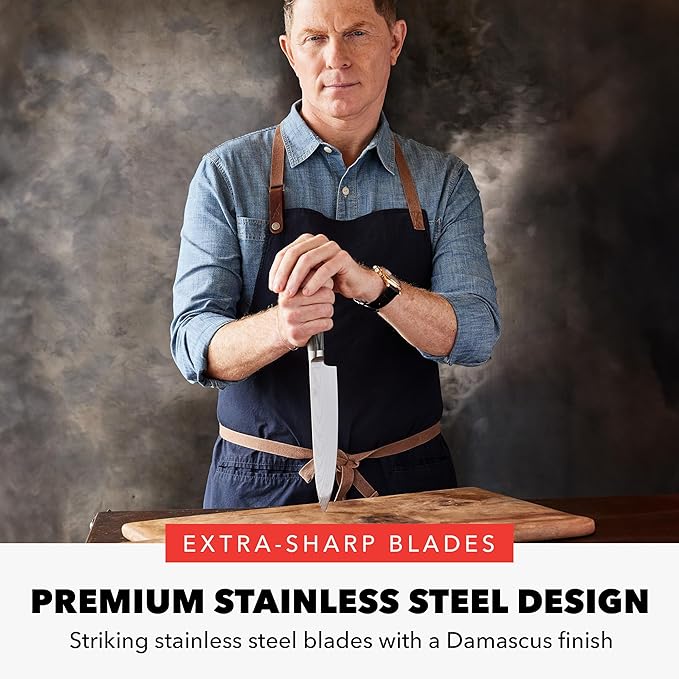 GreenPan x Bobby Flay Stainless Steel 3.75QT Saucepan with Glass Lid 8” and 10” Frying Pan Skillet Set and 3-Piece Knife Set Professional Grade Tri-Ply Stainless Steel Blades Induction Suitable