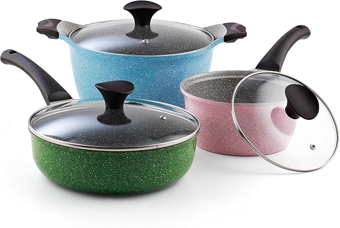 Cook N Home 6-Piece Nonstick Ceramic Coating Cookware Set Multicolor