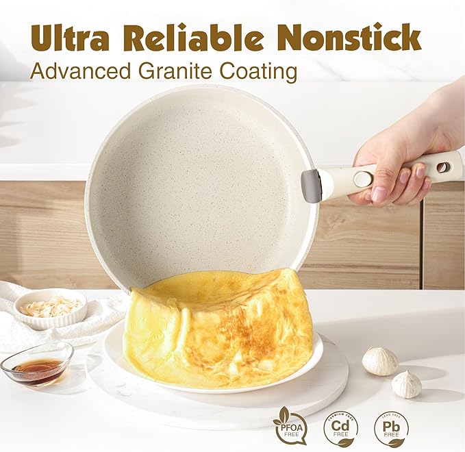 SENSARTE 24 Piece Pots and Pans Set Nonstick Detachable Handle Cookware Induction Kitchen Cookware Set with Removable Handle Healthy Non Stick for RV Dishwasher ＆ Oven Safe (White)