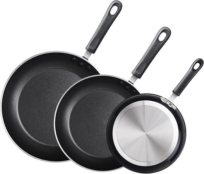 Cook N Home Basics Nonstick Frying Pan Set 8/9.5/11-Inch 3-Piece Non Stick Saute Fry Pan Skillet Set Black