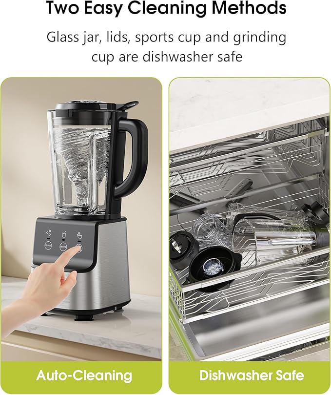 Countertop Blenders for Kitchen 1400W Professional Blender for Smoothies 3 Functions with 5 Speeds Smoothie Blender with 51-oz Glass Jar Grinder &amp Portable Cup Combo Self-Cleaning