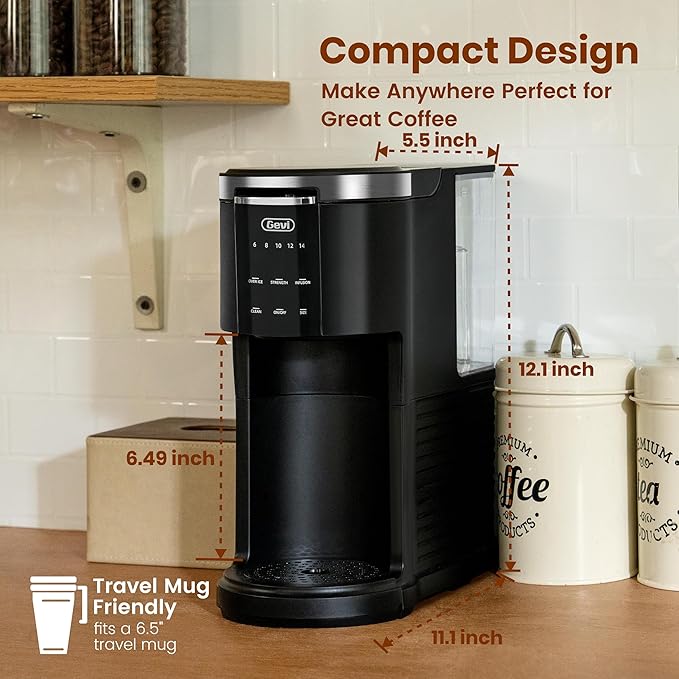 Gevi Single Serve Coffee Maker for K Cup and Ground Coffee Pod Coffee Maker with 40oz Water Reservoir 6 to 14 oz. Brew Sizes Black