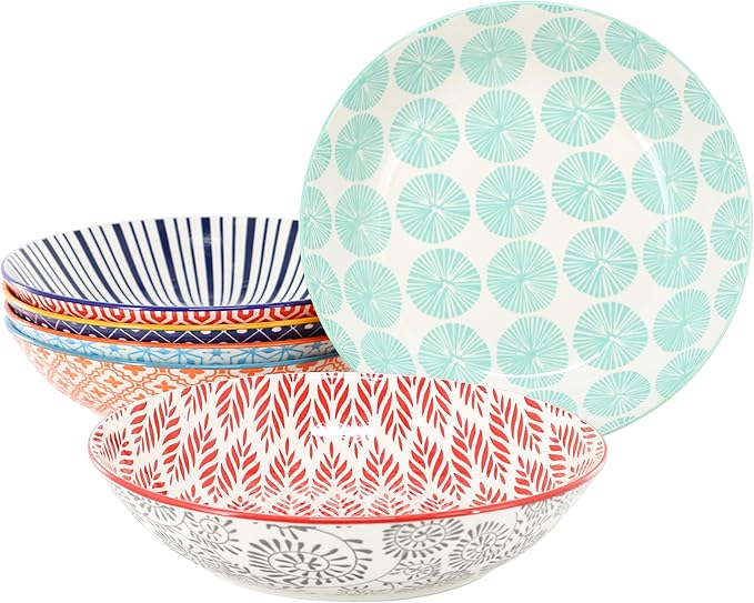 Elama Giovanna 6 Piece Assorted Design Porcelain Multi-Color Graphic Bowl Set Tableware Serveware Dinnerware Set Bowl Set (6 Piece)