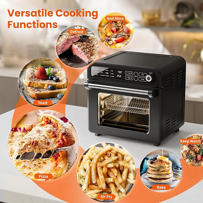 18QT Air Fryer Toaster Oven Combo12-in-1 Large Convection Airfryer Oven with 70–450℉ Temperature Control &amp 60-Minute TimerRoast &amp Broil Fits 8-10″ PizzaStainless Steel (Black)