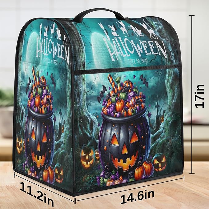 cfpolar Kitchen Aid Mixer Cover Compatible with 6-8 Quarts Halloween Bat Pumpkin Forest Stand Mixer Cover Kitchen Aid Mixers Accessories Appliance Organizer Bag Dust Covers with Zipper Pocket