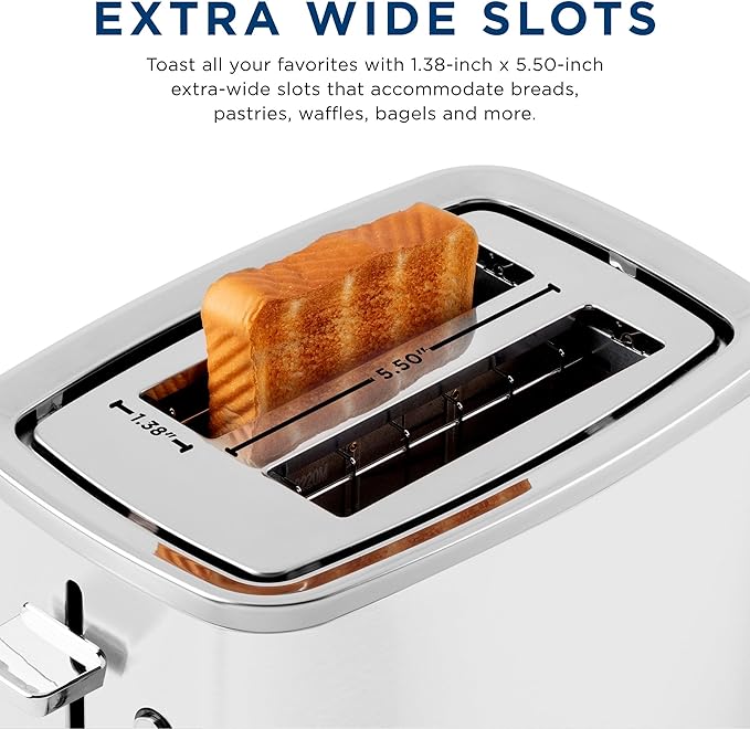 GE 2 Slice Toaster Extra Wide Slots for Toasting Bagels Breads Waffles &amp More 7 Adjustable Shade Settings Removable Crumb Tray Countertop Kitchen Essentials 850 Watts White