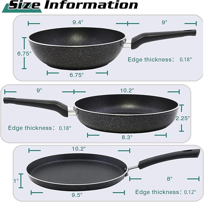 Vivicreate 3 pcs set deep fry pizza pan forge aluminum pan with non stick coating