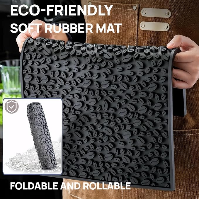 Coffee Bar Mats for Countertop Bar Decor Accessories Coffee Machine Tray for Countertop Non-slip Dish Drying Mat Rubber Barista Tools Pad Espresso Organizer (Black 18x12)