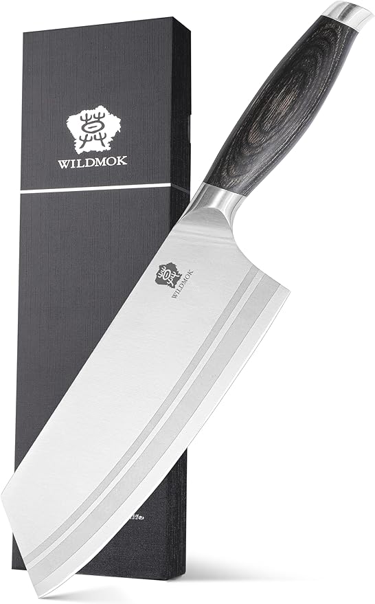 WILDMOK Meat Cleaver Knife 7.8 Inch Ultra Sharp Chinese Chef's Knives - Kitchen Chopping Knife German Steel &amp Ergonomic Handle for Meat Cutting Vegetable Slicing