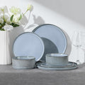 E-far Stoneware Dinnerware Sets for 2 6-Piece Plates and Bowls Sets Chip &amp Scratch Resistant Ribbed Dish Set for Home Restaurant Microwave &amp Dishwasher Safe Dusty Blue