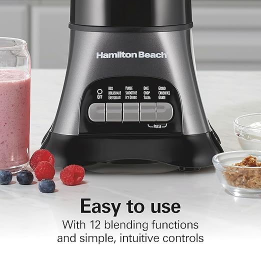 Hamilton Beach Blender and Food Processor Combo for Shakes &amp Smoothies With 3 Cup Electric Food Chopper Attachment 40 oz Glass Jar Blender Travel Cup 700 Watts Peak Power Gray &amp Black (58