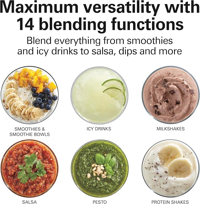 Hamilton Beach Wave Crusher Blender for Smoothies With 40 Oz Glass Jar and 14 Functions Ice Sabre Blades &amp 700 Watts for Consistently Smooth Results Black &amp Stainless Steel (54220)