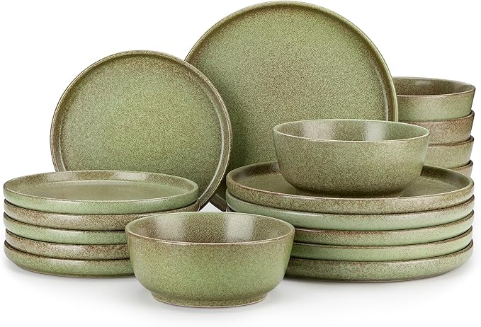 vancasso ZERMATT Stoneware Plates and Bowls Sets for 6 18 Pieces Dinnerware Set for Kitchen Chip Resistant Reactive Glaze Dishes Dishwasher &amp Microwave Safe Green