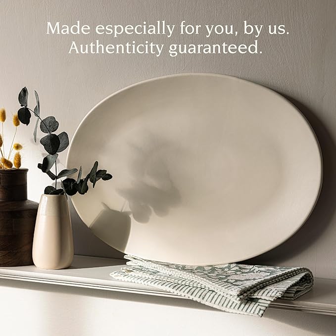 over&ampback Coupe Stoneware Serving Platter - Elegant 1-Piece Oval Serving Platter to Complete Your Kitchen Set - 16.4 x 11.5 - Semi-Matte Ivory