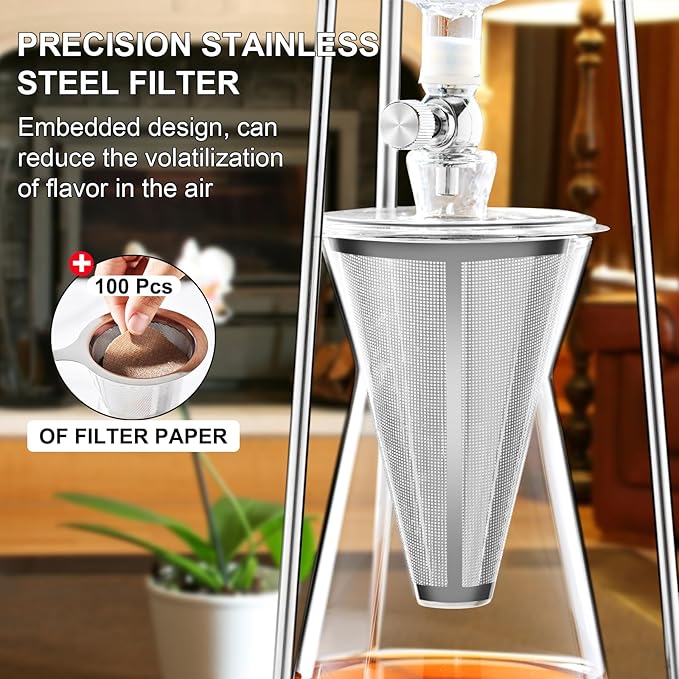 PARACITY Cold Brew Coffee Maker Iced Coffee Maker in Stainless Steel and Borosilicate Glass Cold Brew Drip Coffee Maker with Slow Drip Technology Iced Tea Maker 2-4 Cup