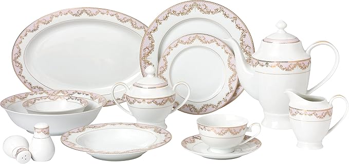 Lorren Home Trends 57 Piece 'Beauty' Bone China Dinnerware Set (Service for 8 People) Pink