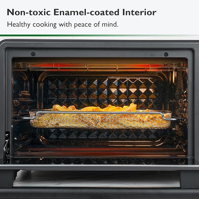 VAL CUCINA Infrared Heating Air Fryer Toaster Oven Combo Non-toxic Enamel-coated Interior 26.3 QT Countertop Convection Oven 10-in-1 Combo 6-Slice Toast 12-inch Pizza with Enamel Baking Pan