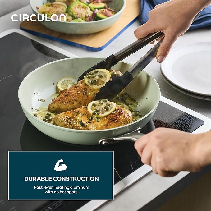 Circulon Halo Ceramic Nonstick Induction Suitable Oven Safe 10-Piece Set Dishwasher Safe - Sage