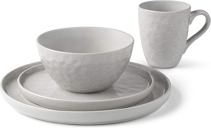 La Rochelle 16 Piece Dish Set with Salad and Dinner Plates Coffee Cups and Soup Bowls Crafted with Mercerie Reactive Elegant Black Textured Finish Decorative Kitchen and Dining Use (Grey)