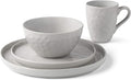 La Rochelle 16 Piece Dish Set with Salad and Dinner Plates Coffee Cups and Soup Bowls Crafted with Mercerie Reactive Elegant Black Textured Finish Decorative Kitchen and Dining Use (Grey)