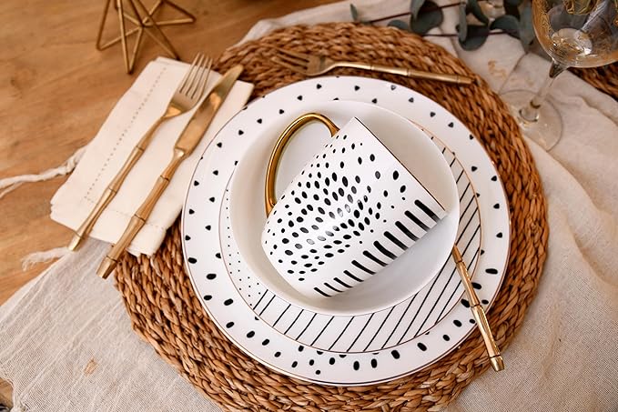 Plates and Bowls Sets for 4 16 piece Dinnerware Set Ceramic Plates and Bowls Set Round Dinner Set with Mugs Dishwasher Microwave Safe Dishware Sets Bone China Dinnerware Sets by KOKEN