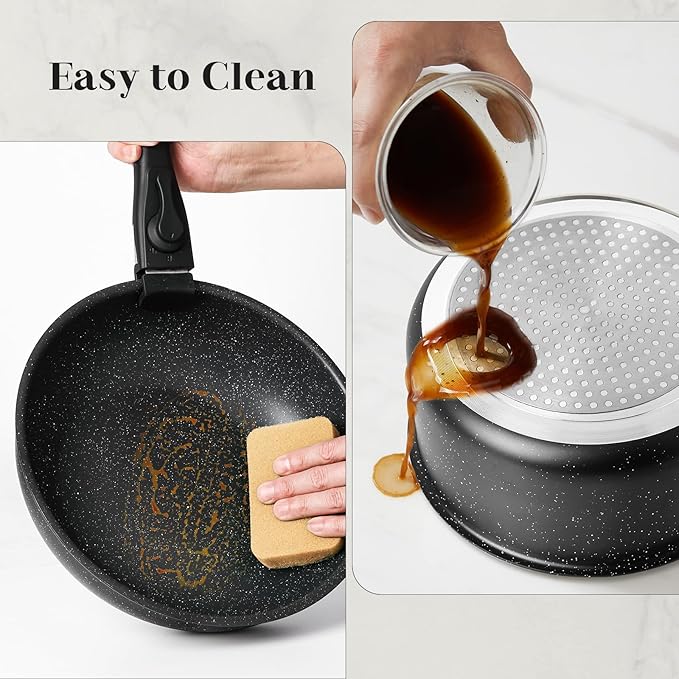 edx 12-Piece Nonstick Cookware Set with Detachable Handle Induction Compatible Dishwasher and Oven Safe Pots and Pans (Black)