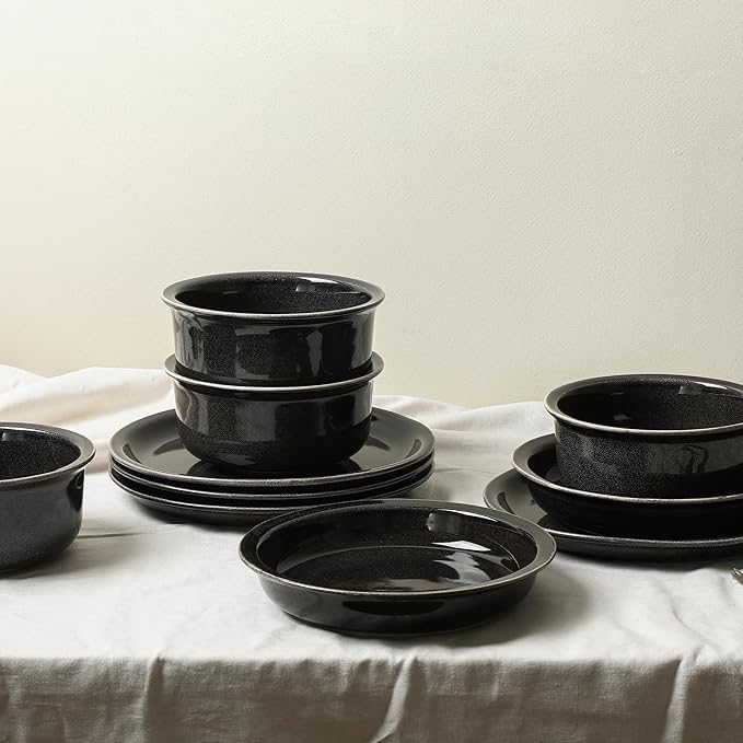 Stone Lain Slate 24-Piece Dinnerware Set Stoneware Plates and Bowls Set Dishwasher and Microwave Safe Dish Set for 8 Black