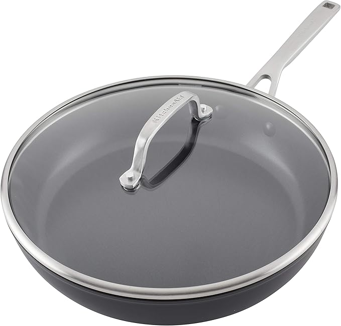 KitchenAid Hard Anodized Induction Nonstick Fry Pan/Skillet with Lid 12.25 Inch Matte Black
