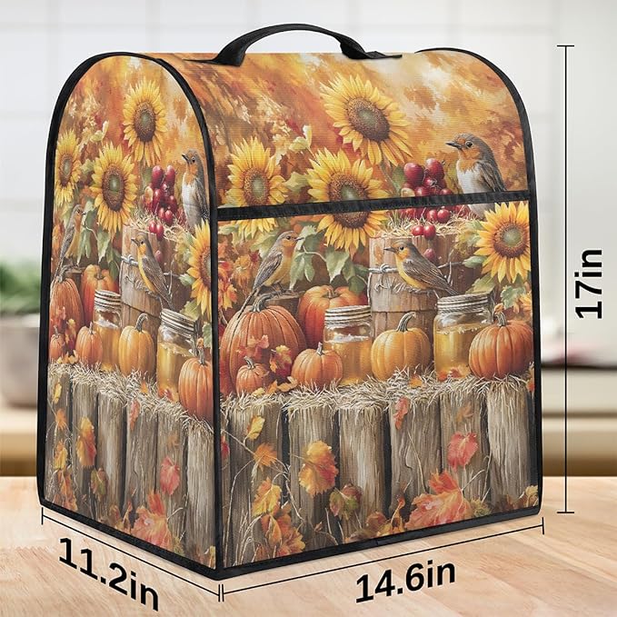 cfpolar Kitchen Aid Mixer Cover Compatible with 6-8 Quarts Pumpkin Sunflower Bird Fall Stand Mixer Cover Kitchen Aid Mixers Accessories Appliance Organizer Bag Dust Covers with Zipper Pocket