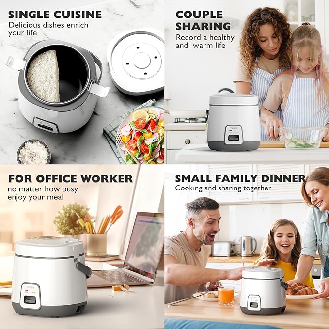 TLOG Mini Rice Cooker 2-Cup Uncooked(4-Cup cooked) Healthy Non-stick Coating 1.2L Small Rice Maker for 1-3 People Portable Travel Fast Cooker with Steam Tray Rice Maker for Grains White Rice Oatm