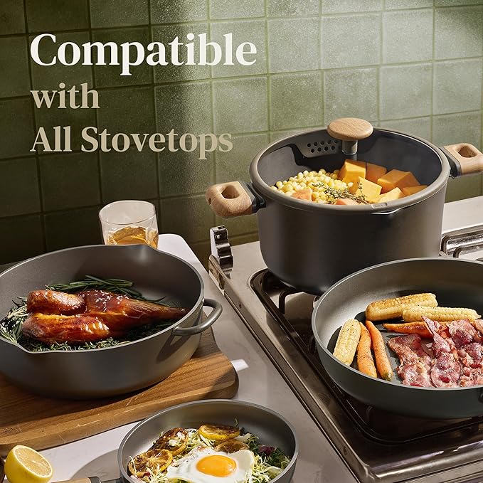 CAROTE Pots and Pans Set Non Stick 21PCS Cookware Set with Strainer Lid Induction Cooking Set with Kitchen Utensils Dark Green