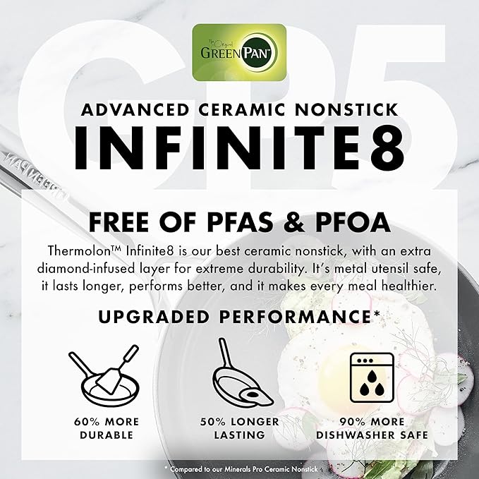 GreenPan GP5 Vista 5-Ply Stainless Steel 12 Piece Cookware Pots &amp Pans Set Healthy Ceramic Nonstick PFAS-Free Induction Frying Pans Sauté Saucepans Stock Pot Glass Lids Dishwasher &amp Ov
