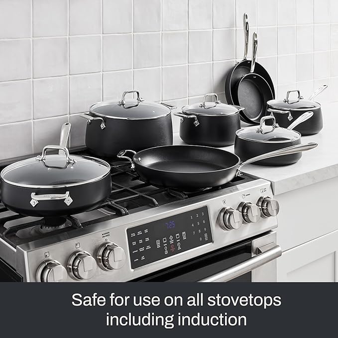 All-Clad HA1 Expert Hard Anodized Nonstick Cookware Set (13 Piece) Pots Frying Pans Dishwasher-Safe Oven-Safe Up to 500°F Compatible with All Stovetops (Gas Electric &amp Induction) - Black