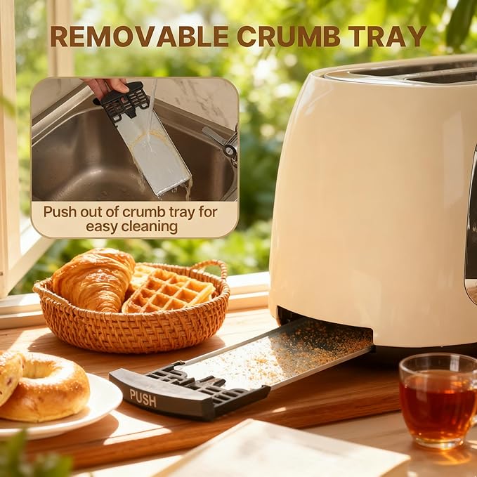 Toaster 2 Slice Smart Touch Screen Retro 1.5'' Extra Wide Slot Stainless Steel Digital Bread Toaster with Memory Function Bagel Defrost 6 Browning Levels and Removable Crumb Tray Cream