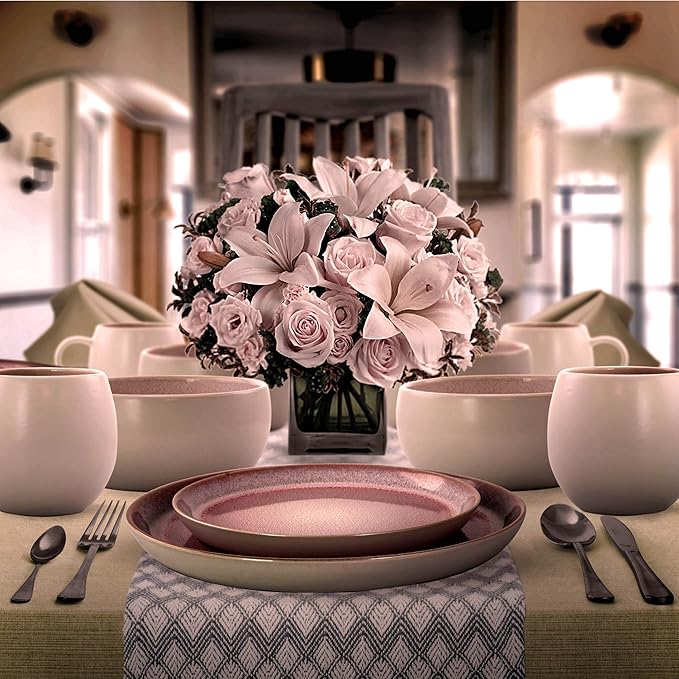 Elama Mocha Mauve 16 Piece Stoneware Dinnerware Set in Purple