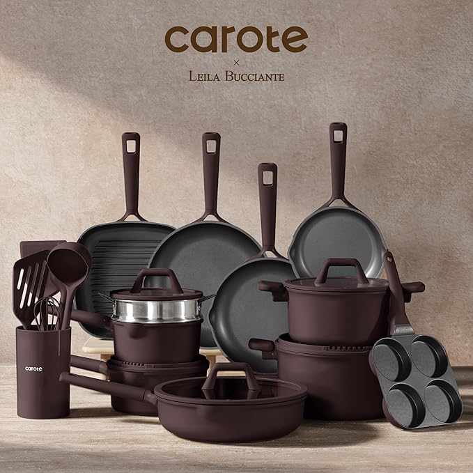 CAROTE 31PCS Pots and Pans Set Nonstick Cookware Set Kitchen Non Stick Induction Titanium Cookware Non-toxic Granite Cooking set PFOA Free
