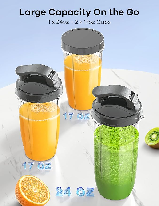 Ganiza Smoothie Blenders 14Pcs Personal Blender for Shakes and Smoothies for Kitchen with 3 Portable Blender Cups (1x24oz &amp 2X17oz) Single Serve Smoothies Maker for Juices Nutritious Recipe Gre