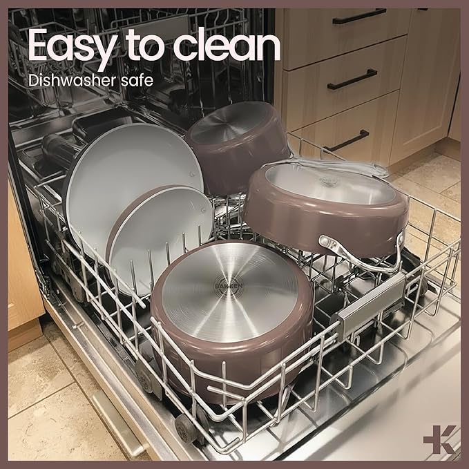 Crystal Kung Minkoff Ceramic Cookware Set – 14-Piece Pots and Pans Set with Lids Silicone Utensils &amp Oven Mitts Nonstick and Non-Toxic PTFE/PFAS Free Dishwasher &amp Stovetop Safe Up to 500°F