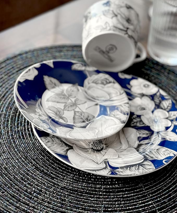 STP GOODS Bone China Dinnerware Set of 20 for 4 pers. Plates and Bowls Sets Dish Set Plate Set Dinner Plates Set Dishes Set of 20 Stoneware Dinnerware Set (Azur de Limoges)