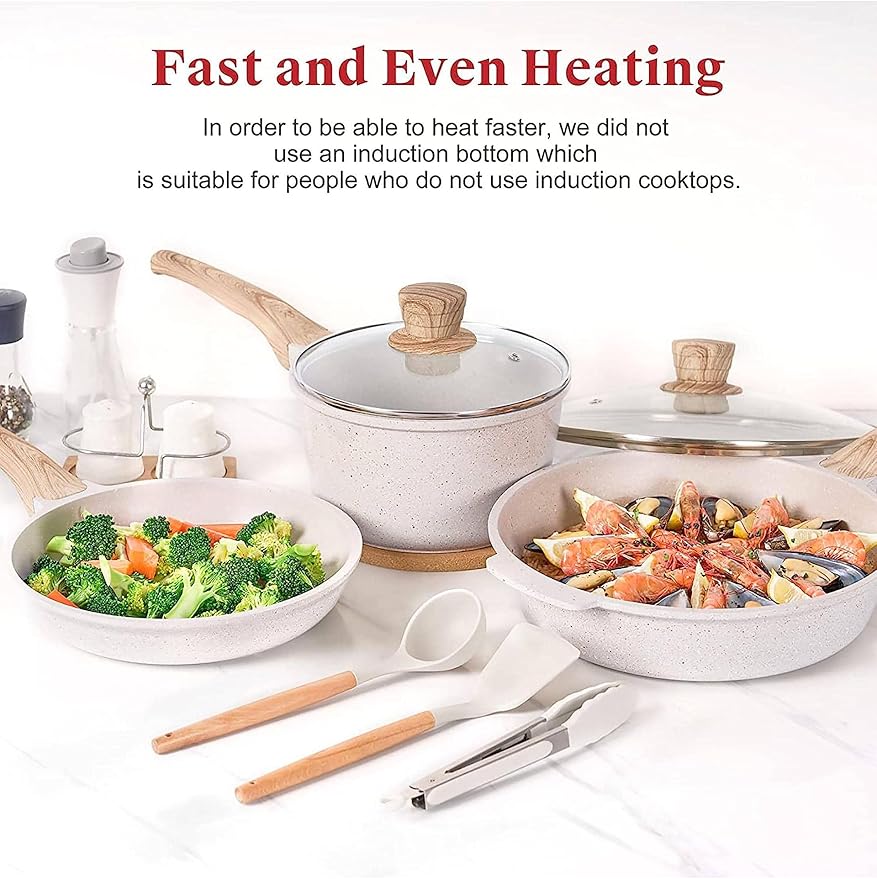 20 Pcs Pots and Pans Set Kitchen Nonstick Cookware Sets Granite Frying Pans for Cooking Marble Stone Kitchen Essentials Dishwasher SafeCompatible with All Stovetops (Granite-White)