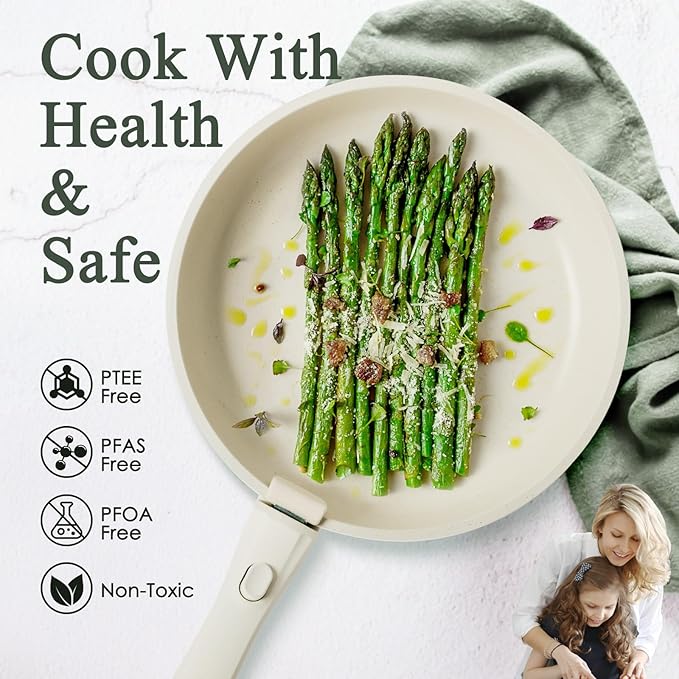 KIKCOIN Pots and Pans Set Nonstick Ceramic Cookware Set Detachable Handle Induction Kitchen Cookware Set with Removable Handle Healthy Non Stick RV Cookware Dishwasher ＆ Oven Safe PFOA Free