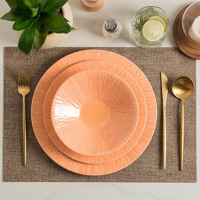 MissYIP 12 Pcs Dinner Set - Unbreakable Dishwasher Safe Plates &amp Bowls - Ideal for Parties &amp Camping (Orange)
