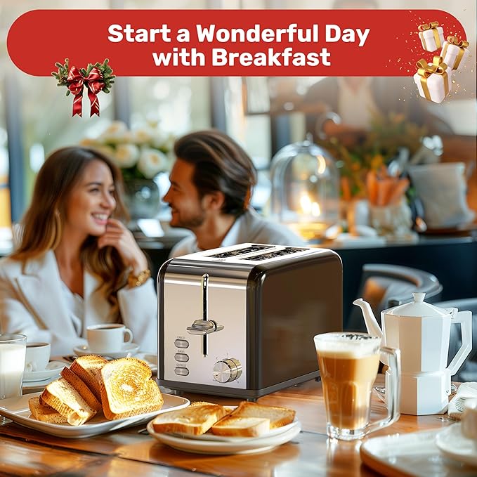 YSSOA Stainless Steel Toaster 2 Slice with Extra Wide Slot &amp Removable Crumb Tray 6 Shade Settings and Bagel/Defrost/Cancel Functions Compact Oven for Various Bread &amp Waffle Black (Pack of