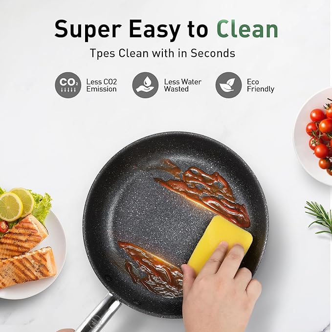 Kitchen Academy Plasma Titanium Ceramic Nonstick Cookware Set - 6 Piece Induction Pots and Pans Set Non Stick Blue Healthy Non Toxic Cooking Ware Set with Scratch Defense Technology PFOA&ampPFOS Fr